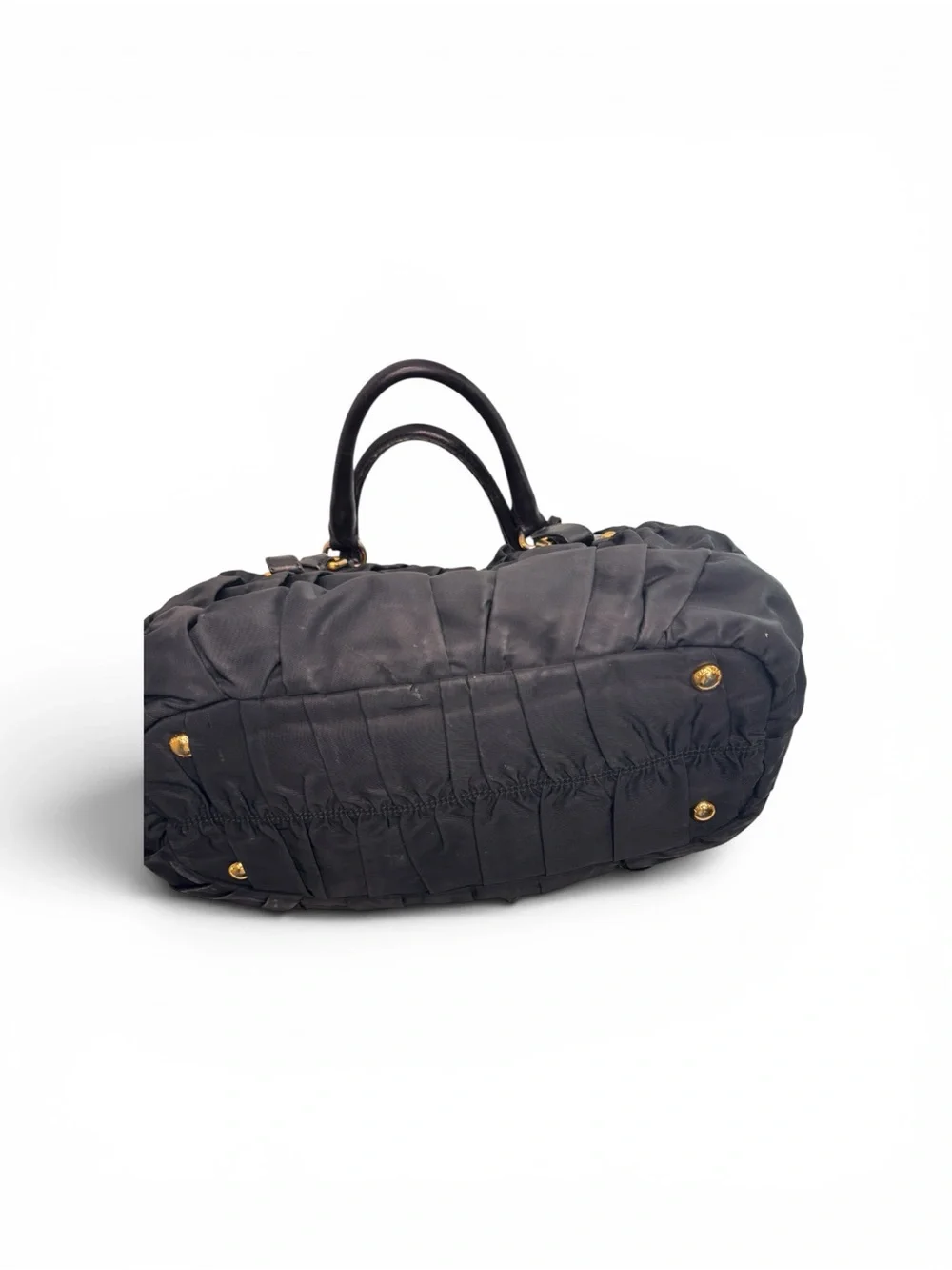 Prada Black Gathered Nylon Tote with Gold Hardware and Matching Wallet